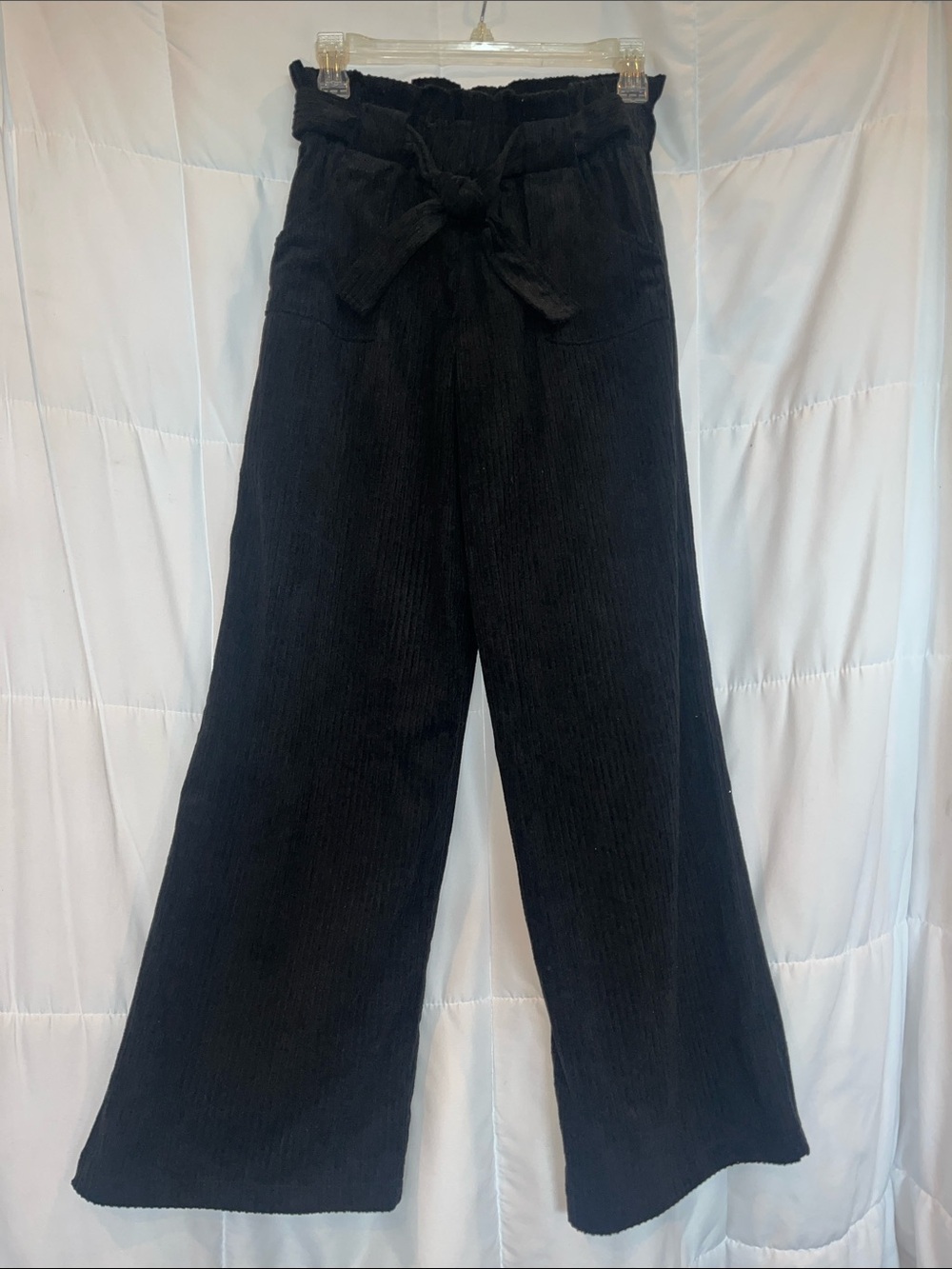 Molly Bracken Girls Wide Leg Ribbed Black Corduroy Pants 16Y NWT Elastic Waist